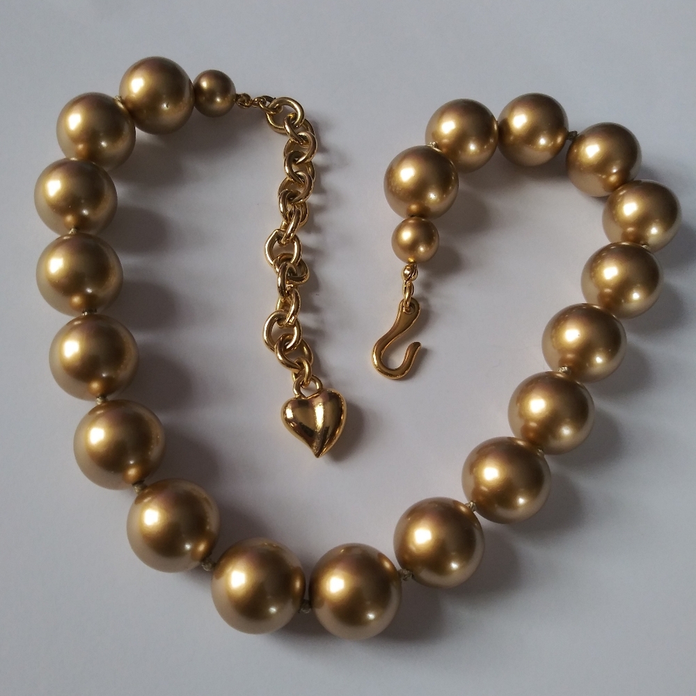 Carolee Gold Pearl Beaded Chunky Choker.